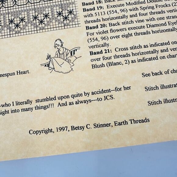 EARTH THREADS Violet and Lace Sampler Cross Stitch Embroidery Pattern - Picture 5 of 8